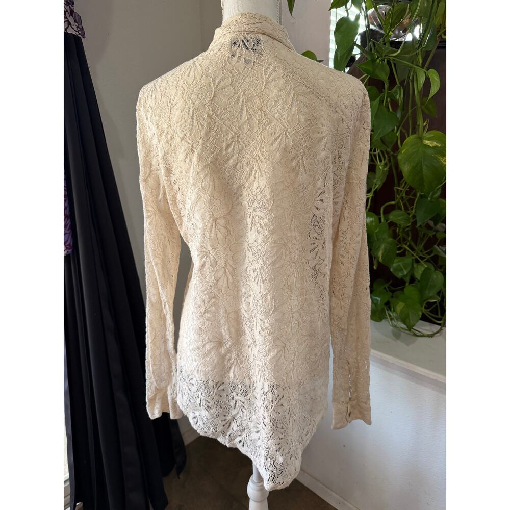Volcom Cream Lace Button-Down Top Size Large** - image 2